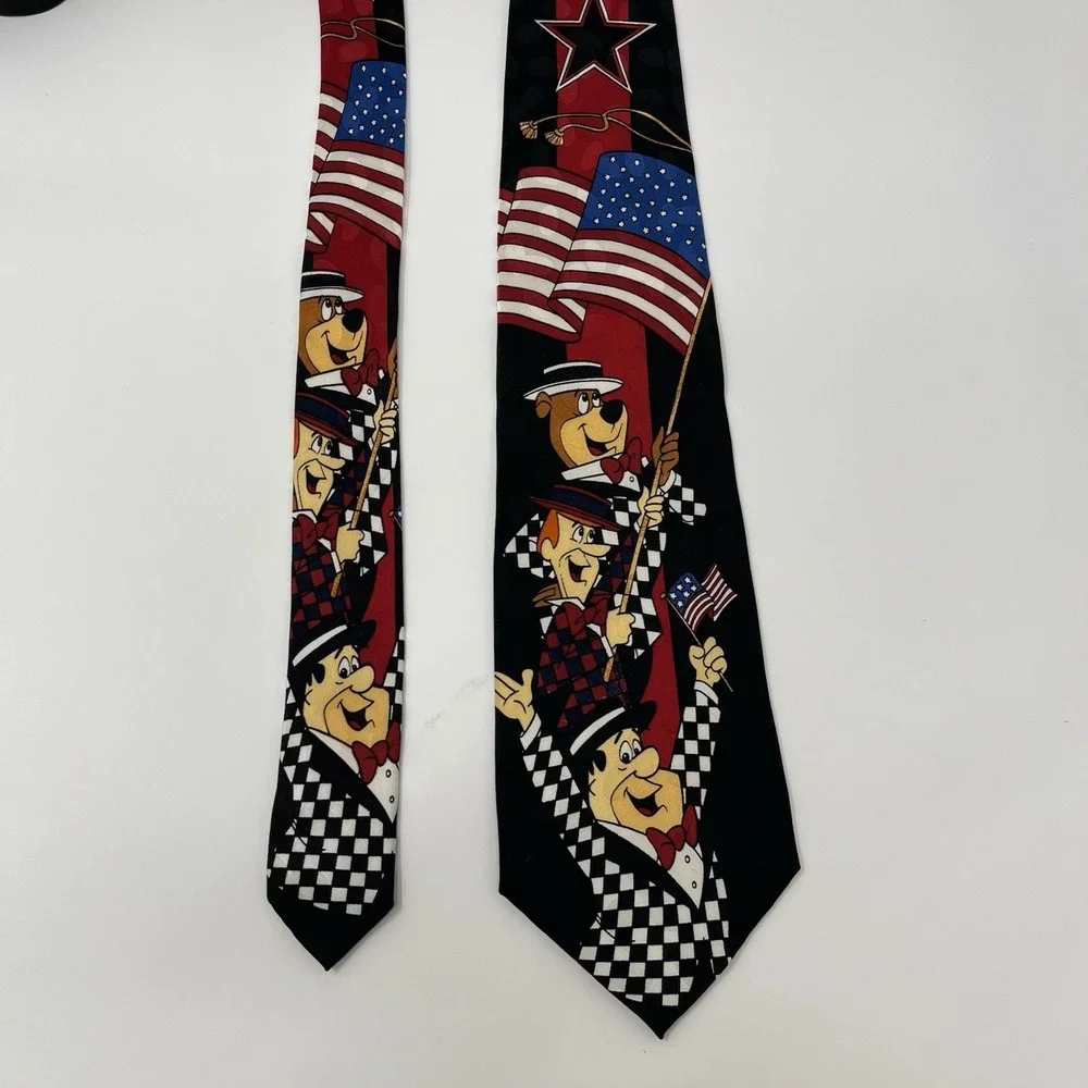 Vintage Cartoon Network Yogi Bear 1993 Patriotic Tie Hand Made In Korea